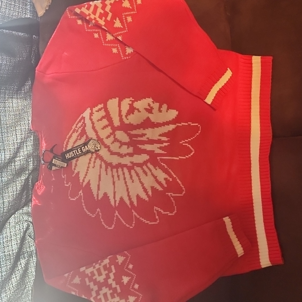 Red & White Hustle Gang logo sweater